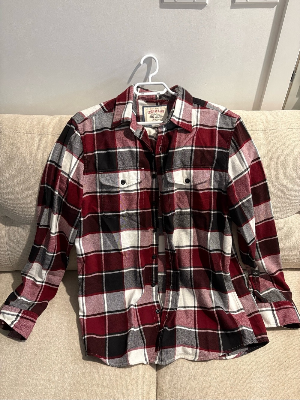American Eagle Outfitters Red Black White Plaid Button-Down Shirt